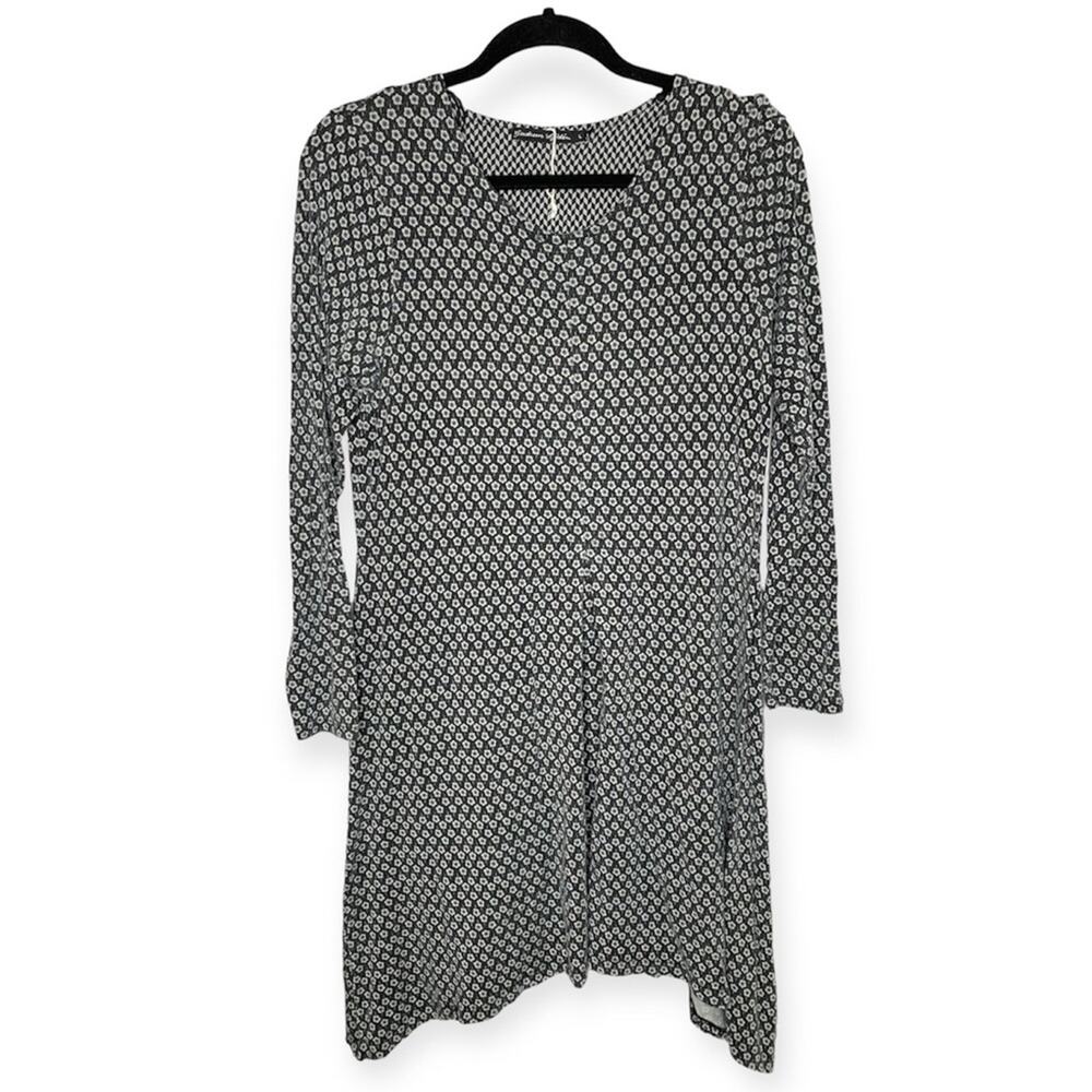 Gudrun Sjoden black and gray tiny floral long sleeves comfy dress women's sz L